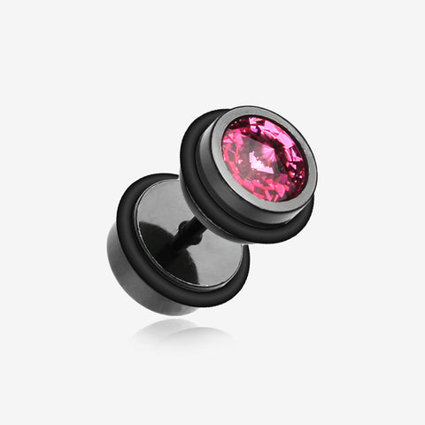 A Pair of Blackline Pointy Crystalline Faux Gauge Plug Earring-Black/Pink