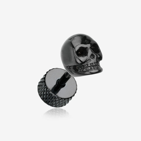 A Pair of Blackline Death Skull Steel Fake Plug Earring-Black