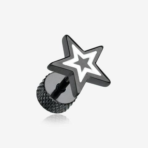 A Pair of Blackline Star Embossed Fake Plug Earring-White