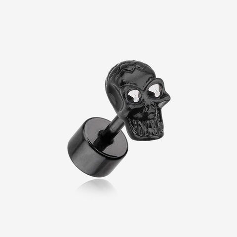 A Pair of Blackline Luster Skull Steel Fake Plug Earring-Hematite