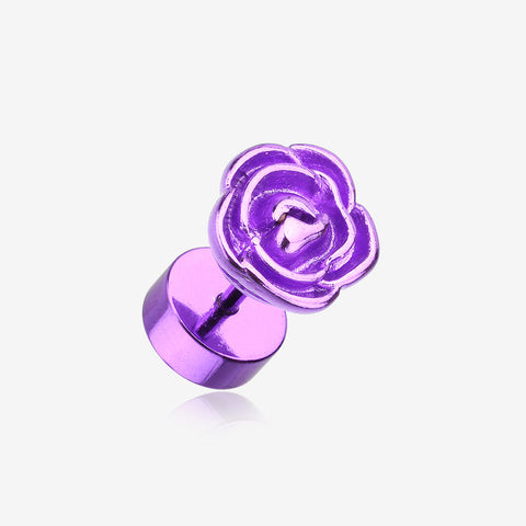 A Pair of Colorline Rose Blossom Steel Fake Plug Earring-Purple