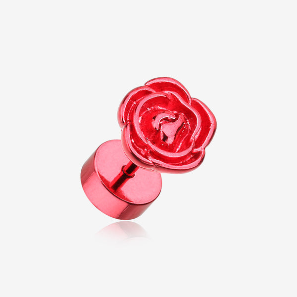 A Pair of Colorline Rose Blossom Steel Fake Plug Earring-Red