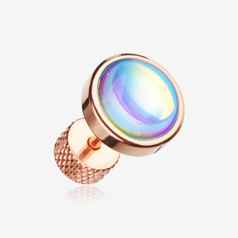 A Pair of Rose Gold Iridescent Revo Sparkle Steel Fake Plug Earring