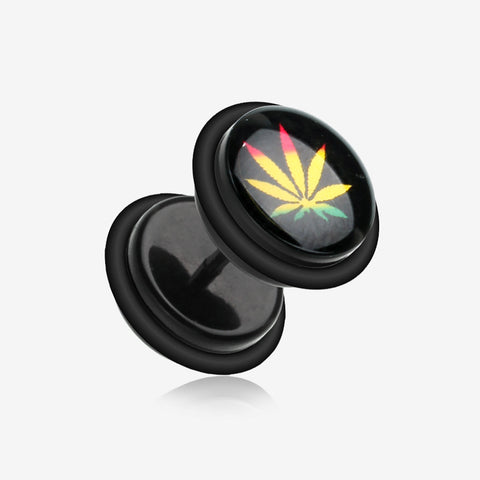 A Pair of Rasta Weed Acrylic Faux Gauge Plug Earring-Black