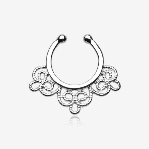 Florid Filigree Fake Septum Clip-On Ring-Steel