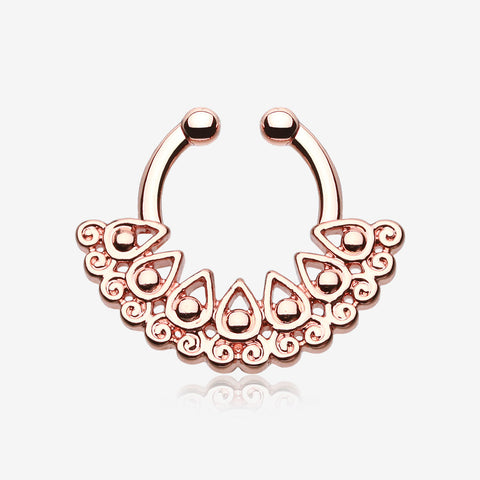 Rose Gold Arioso Filigree Fake Septum Clip-On Ring-Rose Gold
