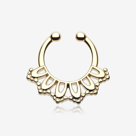 Golden Kaltik Filigree Fake Septum Clip-On Ring-Gold