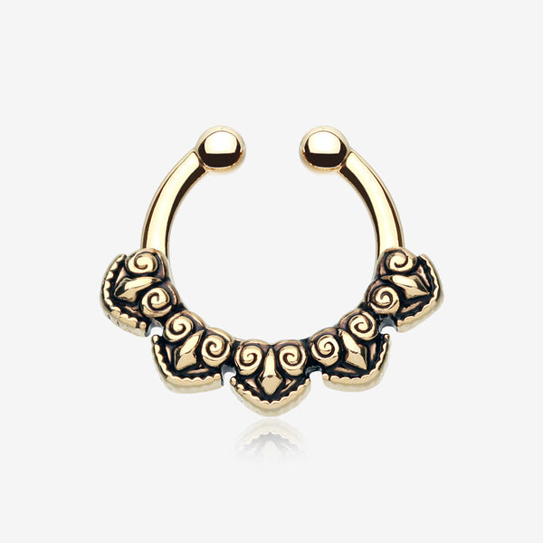 Golden Tribal Penta Fake Septum Clip-On Ring-Gold
