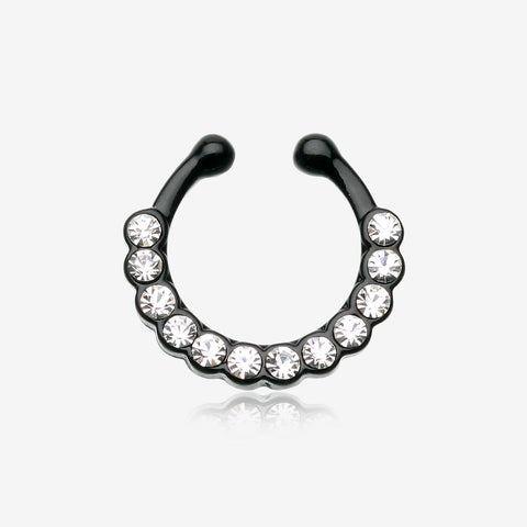 Colorline Glistening Multi-Gem Fake Septum Clip-On Ring-Black/Clear