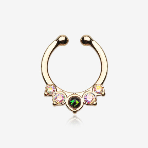 Golden Opal Precia Fake Septum Clip-On Ring-Black/Aurora Borealis