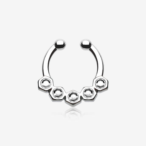 Hexa Gemina Sparkle Fake Septum Clip-On Ring-Clear Gem