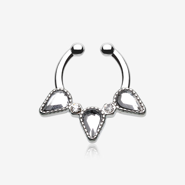 Sparkle Trident Fake Septum Clip-On Ring-Clear Gem