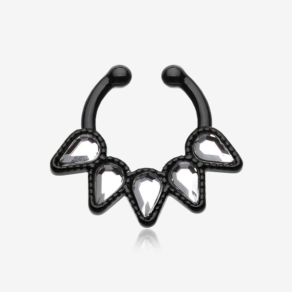 Colorline Quinary Spear Fake Septum Clip-On Ring-Black/Clear