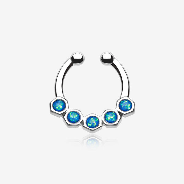 Opal Hexa Gemina Fake Septum Clip-On Ring-Light Blue