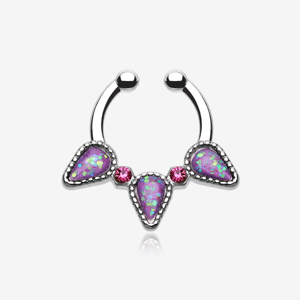 Opal Sparkle Trident Fake Septum Clip-On Ring-Purple