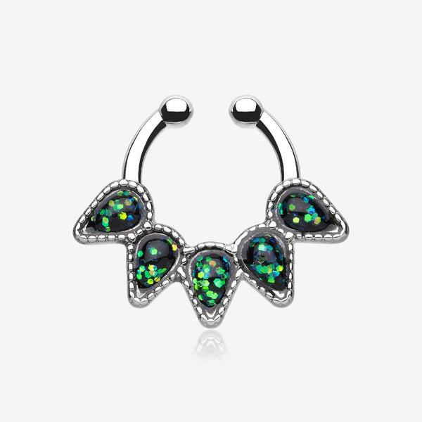 Opal Quinary Spear Fake Septum Clip-On Ring-Black