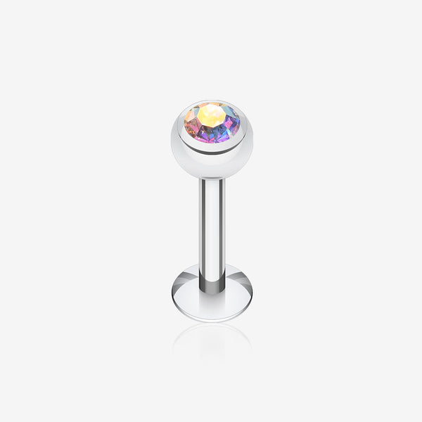 Basic Steel Gem Ball Labret-Aurora Borealis