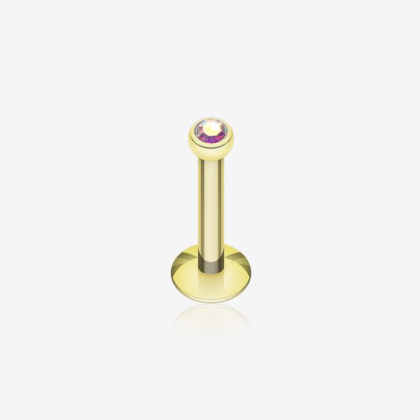 Gold Plated Gem Ball Internally Threaded Labret-Aurora Borealis