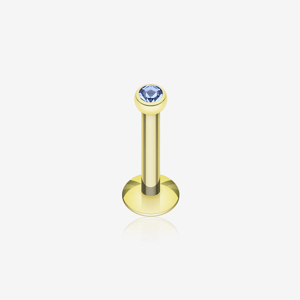 Gold Plated Gem Ball Internally Threaded Labret-Blue