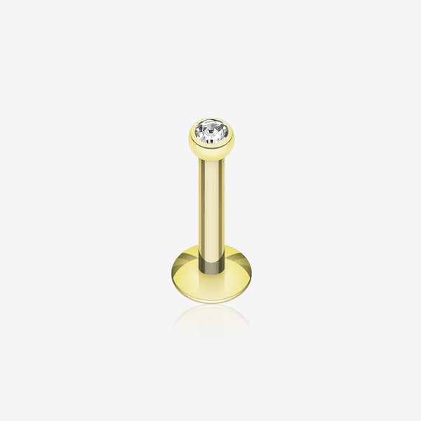 Gold Plated Gem Ball Internally Threaded Labret-Clear Gem