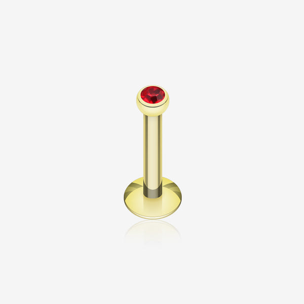 Gold Plated Gem Ball Internally Threaded Labret-Red