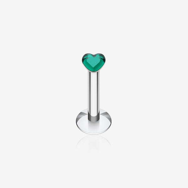 Heart Gem Top Internally Threaded Labret-Dark Green