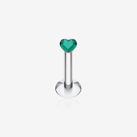 Heart Gem Top Internally Threaded Labret-Dark Green