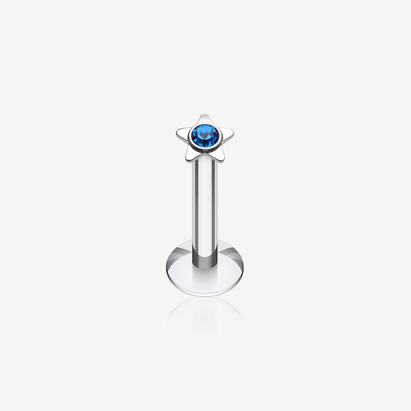 Sparkle Star Top Internally Threaded Labret-Blue