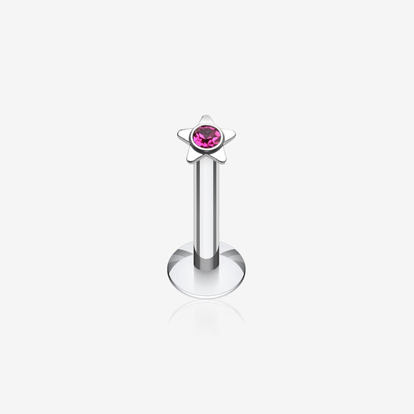 Sparkle Star Top Internally Threaded Labret-Fuchsia