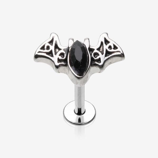 Victorian Goth Bat Sparkle Steel Labret-Black