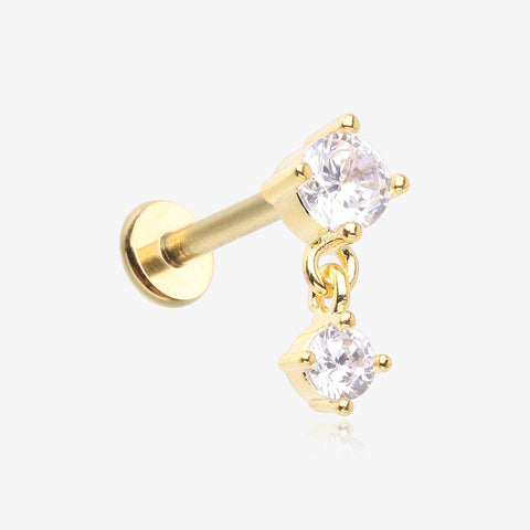 Golden Brilliant Sparkle Dainty Dangle Prong Gem Top Flat Back Stud Labret-Clear Gem