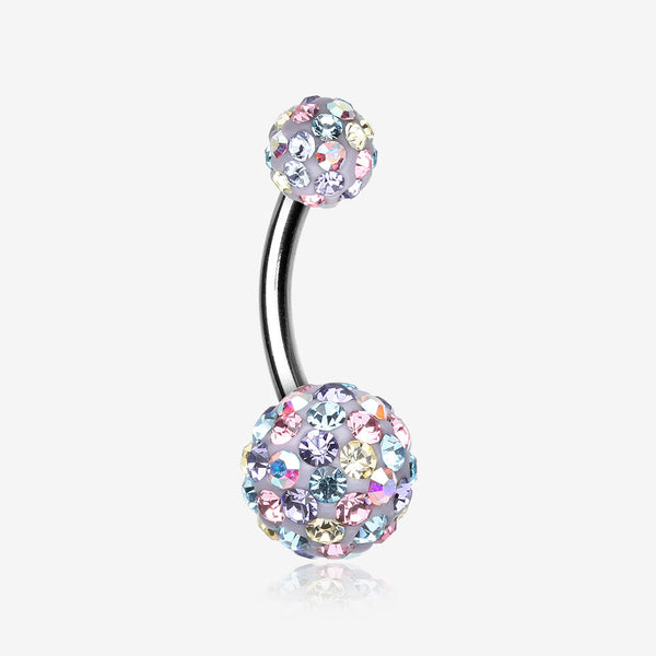 Retro Motley Multi-Gem Sparkle Belly Button Ring-Aurora Borealis/LT. Pink/Tanzanite