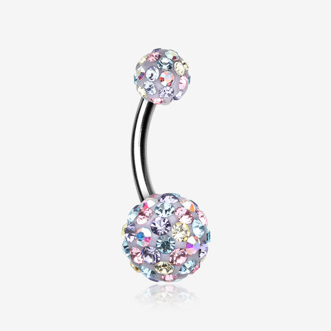 Retro Motley Multi-Gem Sparkle Belly Button Ring-Aurora Borealis/LT. Pink/Tanzanite