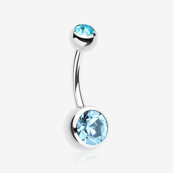 Double Gem Ball Steel Belly Button Ring-Aqua