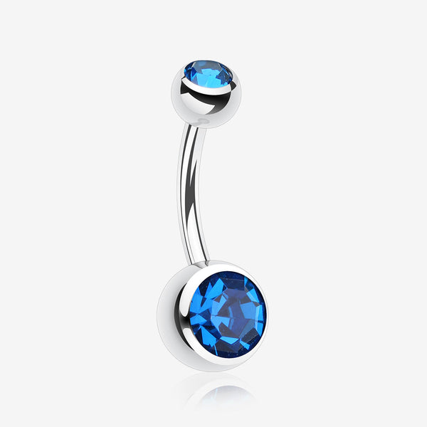 Double Gem Ball Steel Belly Button Ring-Capri Blue