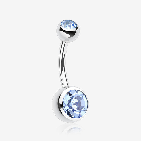 Double Gem Ball Steel Belly Button Ring-Light Blue