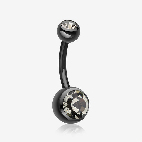 Colorline Double Gem Ball Steel Belly Button Ring-Black/Black Diamond