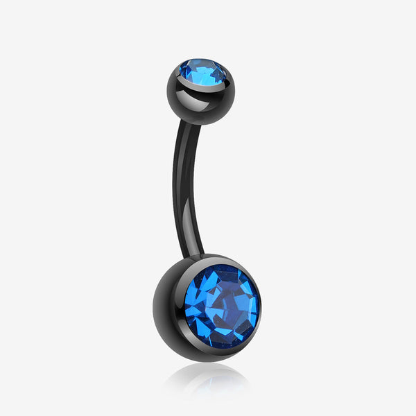Colorline Double Gem Ball Steel Belly Button Ring-Black/Capri Blue
