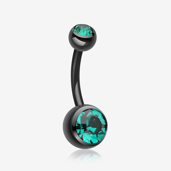 Colorline Double Gem Ball Steel Belly Button Ring-Black/Dark Green