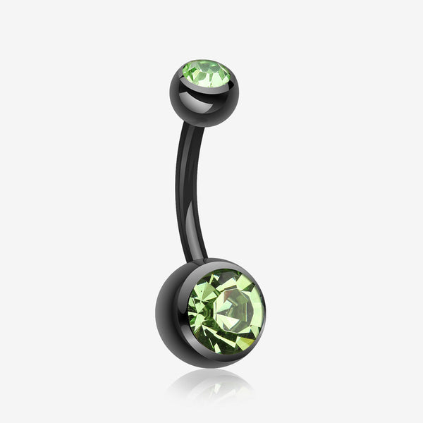 Colorline Double Gem Ball Steel Belly Button Ring-Black/Light Green