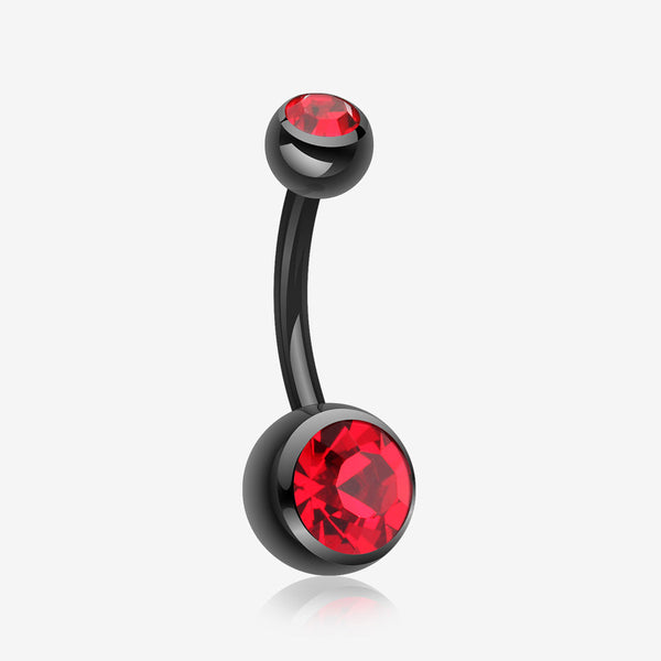 Colorline Double Gem Ball Steel Belly Button Ring-Black/Red