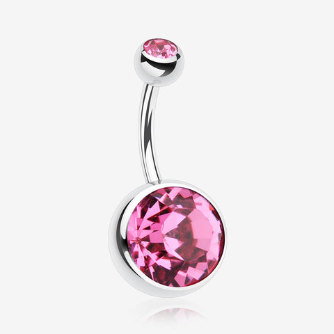The Giant Sparkle Gem Ball Belly Button Ring-Pink