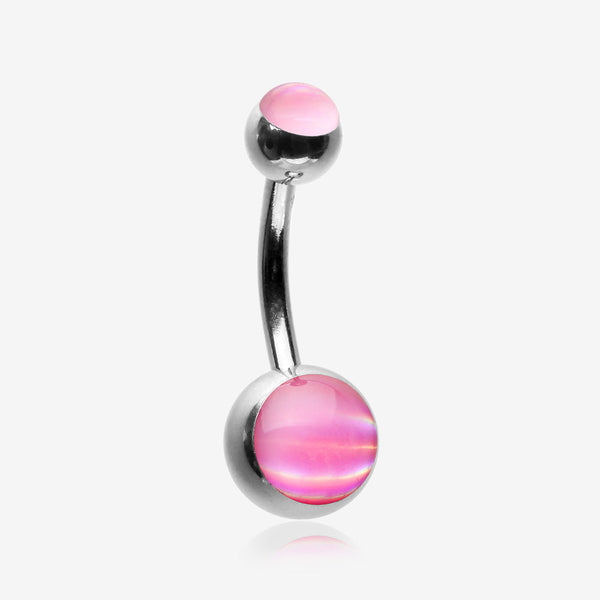 Iridescent Holographic Sparkle Belly Button Ring-Pink