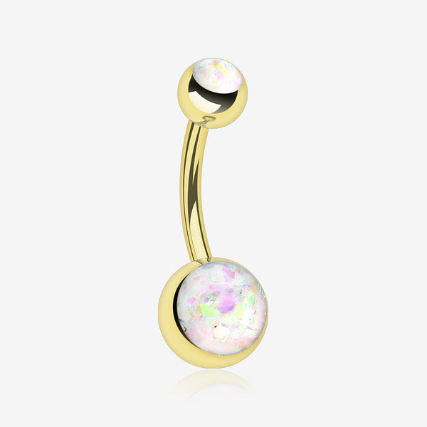 Golden Opal Sparkle Shower Belly Button Ring-White