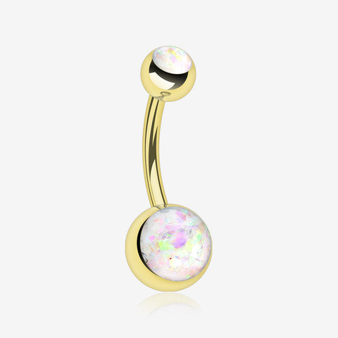 Golden Opal Sparkle Shower Belly Button Ring-White