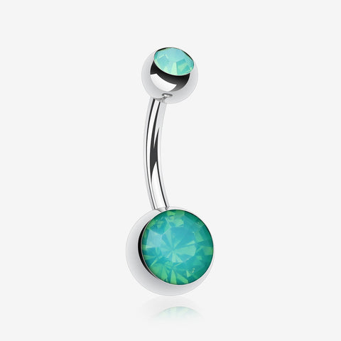 Opalite Double Gem Ball Steel Belly Button Ring-Pacific Opal