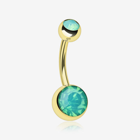 Golden Opalite Double Gem Ball Steel Belly Button Ring-Pacific Opal