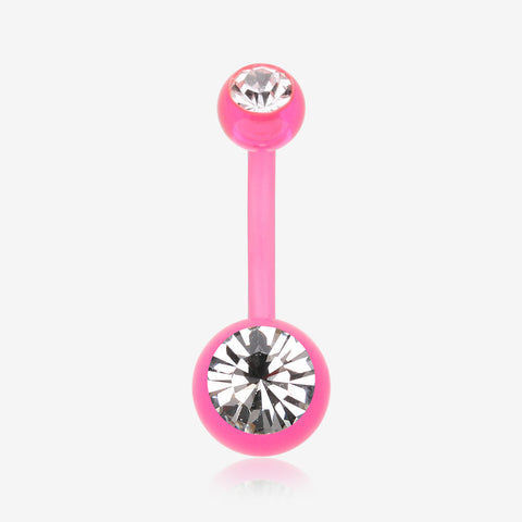 Bio Flexible Shaft Gem Ball Acrylic Belly Button Ring-Pink