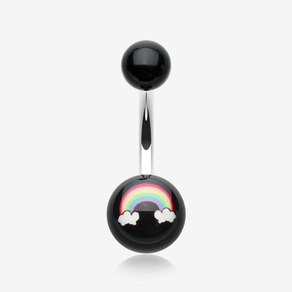 Rainbow Clouds Acrylic Logo Belly Button Ring-Black