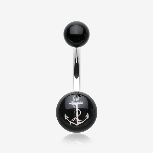 Classic Anchor Acrylic Logo Belly Button Ring-Black